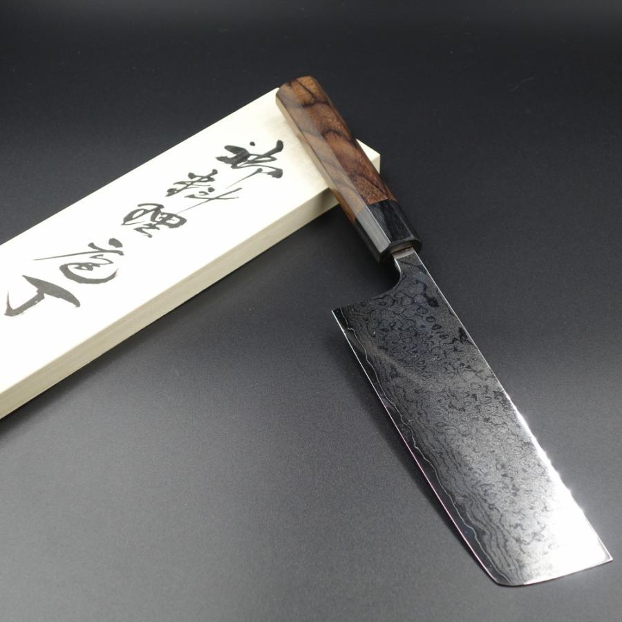 仙助 菜切包丁 165mm VG10 ダマスカス 鏡面仕上げ 紫檀八角柄 越前打 