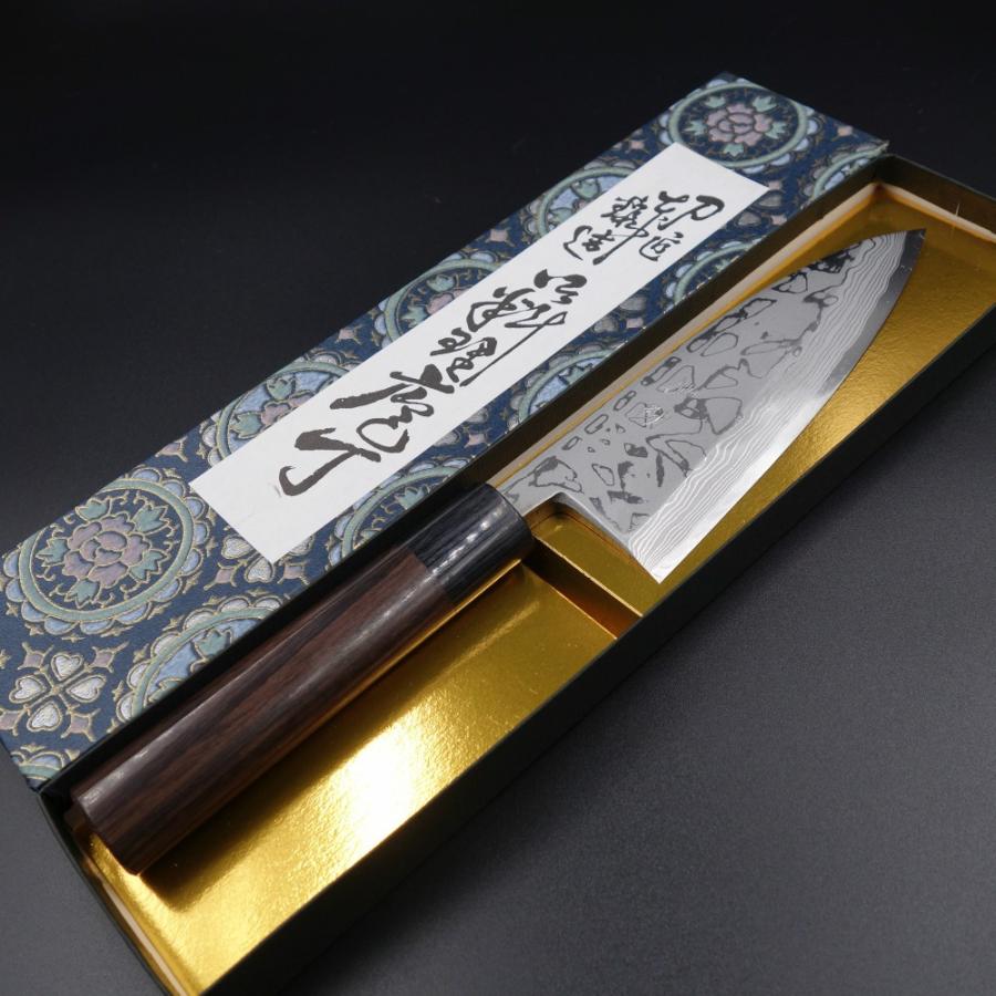 仙助 包丁 出刃 ダマスカス 安来鋼白紙2号 150mm 紫檀シノギ柄 越前打