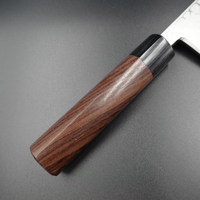 包丁 出刃 ダマスカス 安来鋼白紙２号 180mm 紫檀シノギ柄 仙助 包丁 出刃 ダマスカス 安来鋼白紙2号 180mm 紫檀シノギ柄 越前打