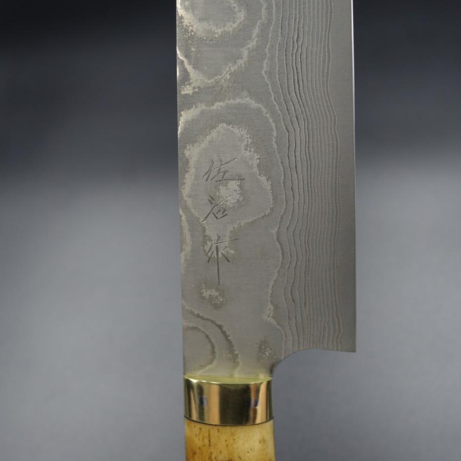 佐治作 包丁 牛刀 VG10 黒染めダマスカス 210mm 黄鹿角柄 越前打