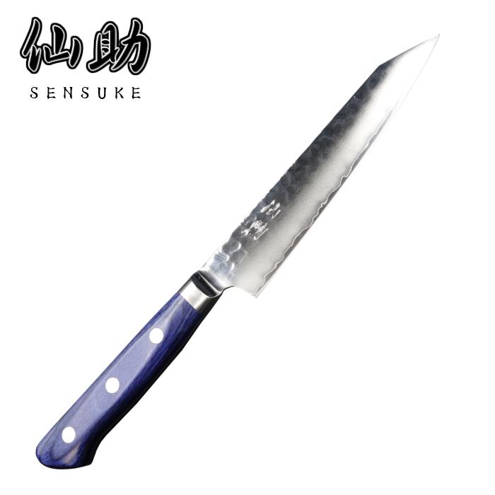 包丁 ペティナイフ 仙助 AUS10 槌目 紺合板柄 140mm 28 仙助 包丁 ペティナイフ 剣型 150mm AUS10 鎚目 青合板柄 ステンレス