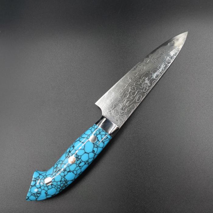 佐治作 ペティ ナイフ R2 粉末ハイス鋼 ダマスカス 130mm 青 佐治作 ペティ ナイフ R2 粉末ハイス鋼 ダマスカス 130mm 青