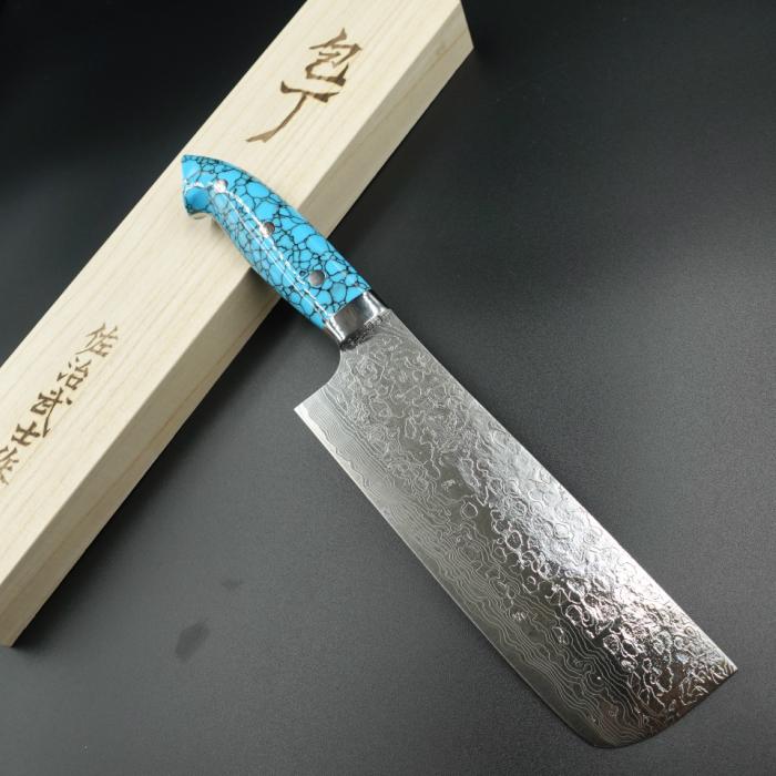 佐治作 包丁 菜切 R2 粉末ハイス鋼 ダマスカス 165mm 青 佐治作 包丁 菜切 R2 粉末ハイス鋼 ダマスカス 165mm 青