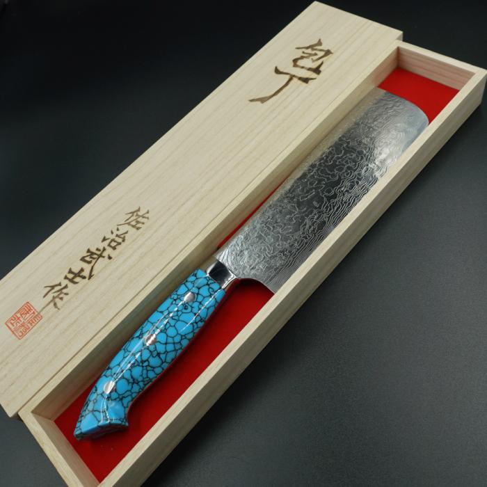 佐治作 包丁 菜切 R2 粉末ハイス鋼 ダマスカス 165mm 青 佐治作 包丁 菜切 R2 粉末ハイス鋼 ダマスカス 165mm 青
