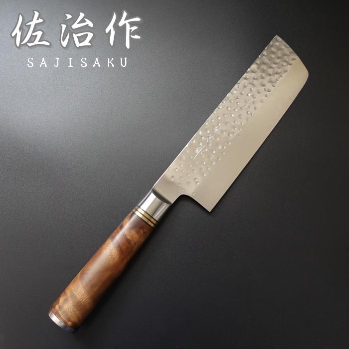 佐治作 包丁 菜切包丁 R2粉末ハイス 165mm 花梨柄 鎚目打 越前 佐治作 包丁 菜切包丁 R2粉末ハイス 165mm 花梨柄 鎚目打 越前