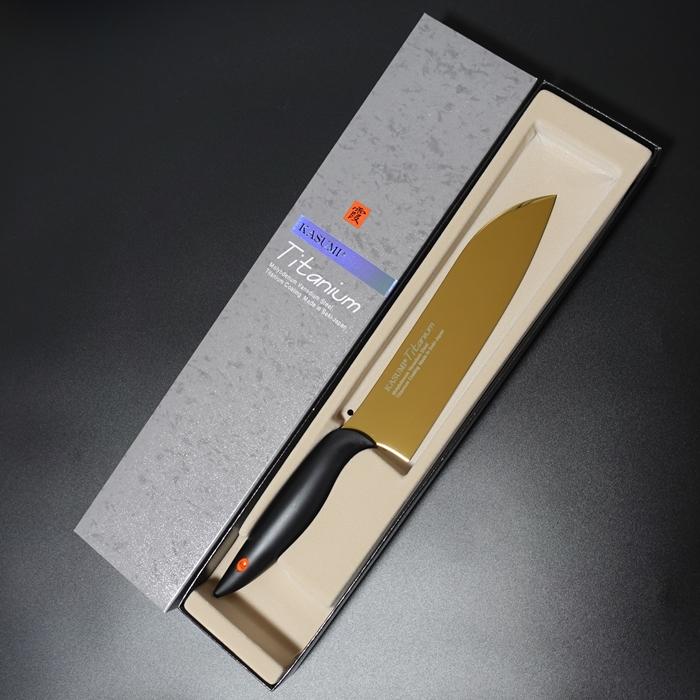 霞 包丁セット 三徳包丁 チタンコーティングゴールド 18cm
