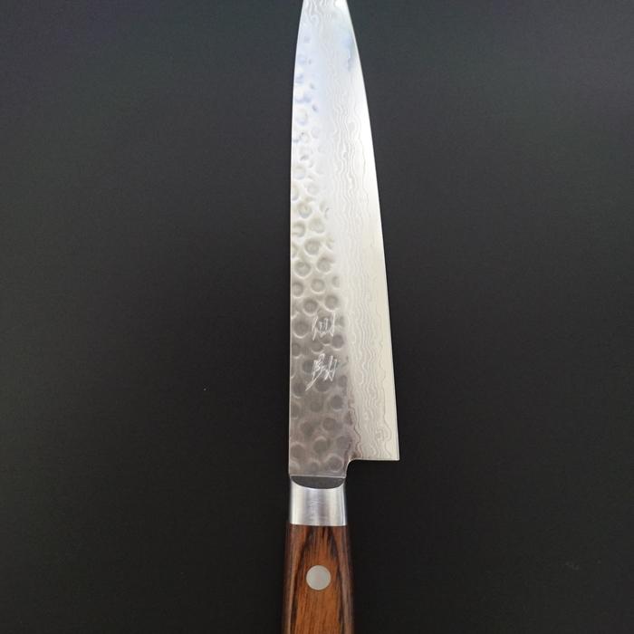 仙助 三徳包丁 VG10 ダマスカス 鎚目打 マホガニ合板柄 180mm