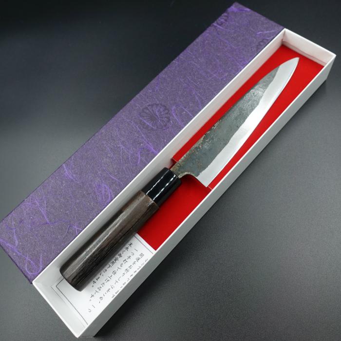 本久一作 包丁 ペティ ナイフ 黒打ち 150mm 安来鋼 青紙二号 栗の木柄  