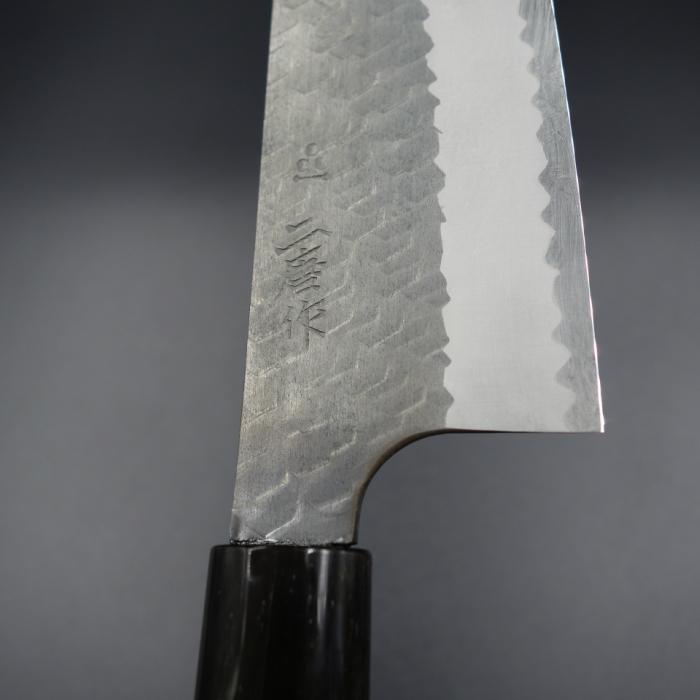 二唐作 包丁 三徳包丁 黒打ち SPG2 D型チーク柄 180mm 二唐刃物