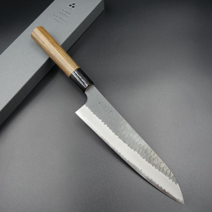 二唐作 包丁 牛刀 黒打ち SPG2 D型チーク柄 210mm 二唐刃物鍛造所