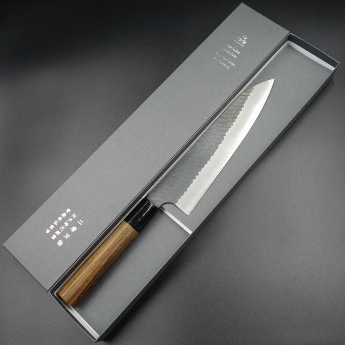二唐作 包丁 牛刀 黒打ち SPG2 D型チーク柄 210mm 二唐刃物鍛造所