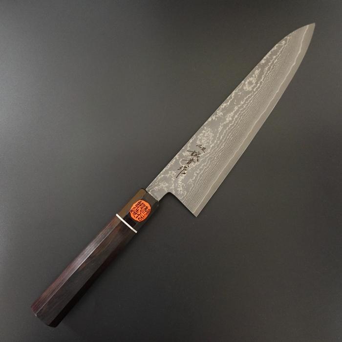 誠貴作 牛刀 包丁 羽々斬 スーパーゴールドII ダマスカス 240mm 水牛