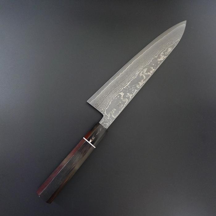 誠貴作 牛刀 包丁 羽々斬 スーパーゴールドII ダマスカス 240mm 水牛