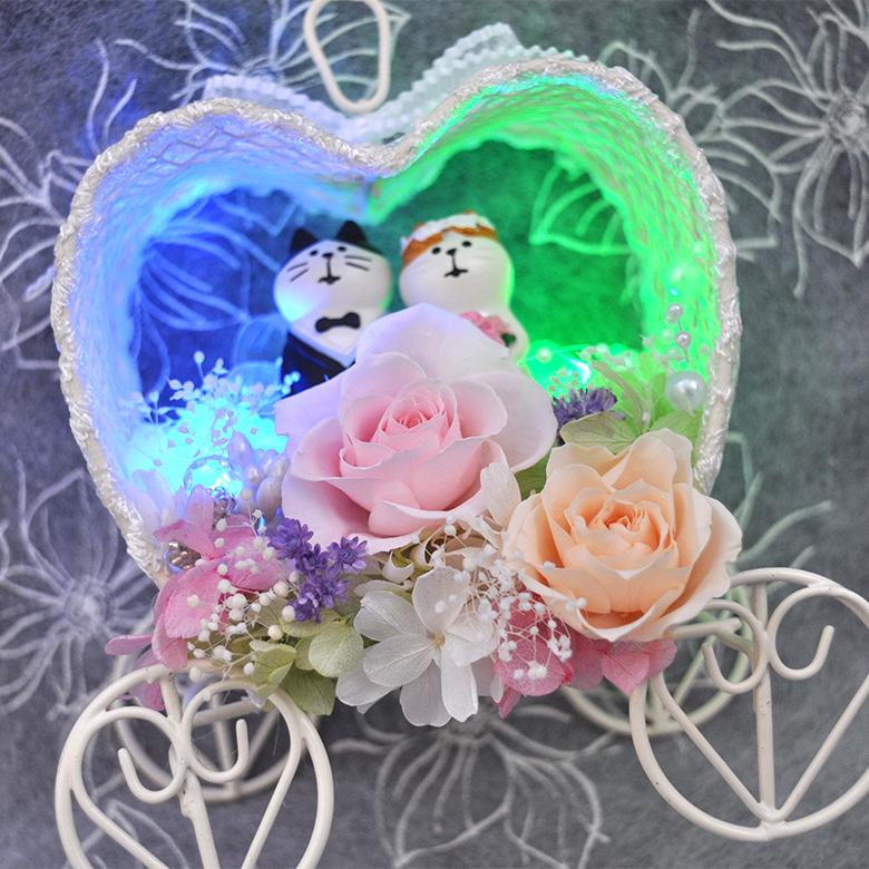 猫馬車】光る プリザーブドフラワー LEDライト付き 選べるオルゴール