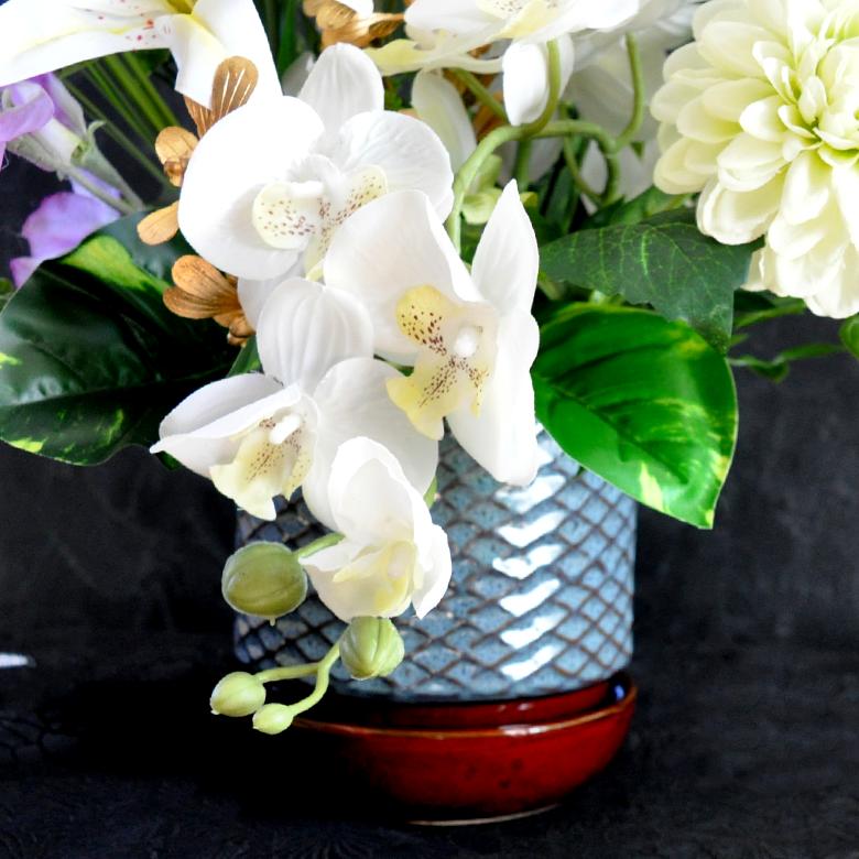 仏花 アレンジメント 白花 はっか 造花 お供え 花 白系 胡蝶蘭 百合 菊