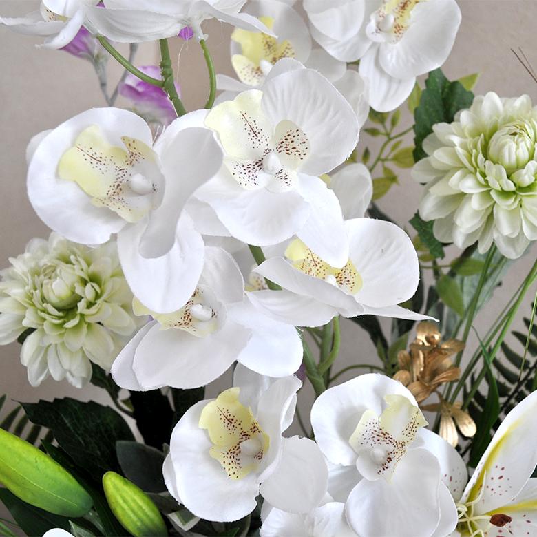 仏花 アレンジメント 白花 はっか 造花 お供え 花 白系 胡蝶蘭 百合 菊