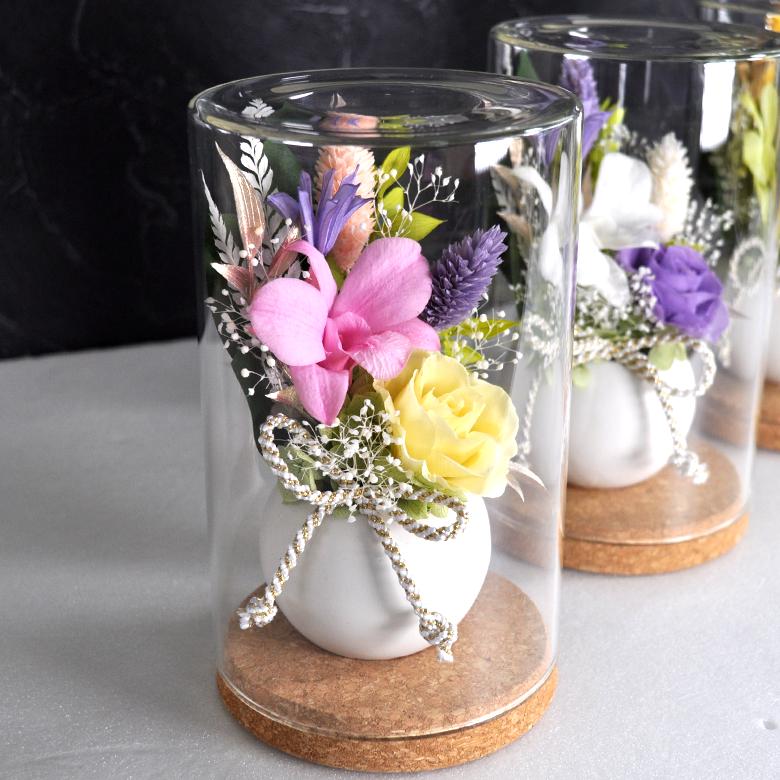 慈花（じか）】お供え花 プリザーブドフラワー 仏花 ガラスドーム入り