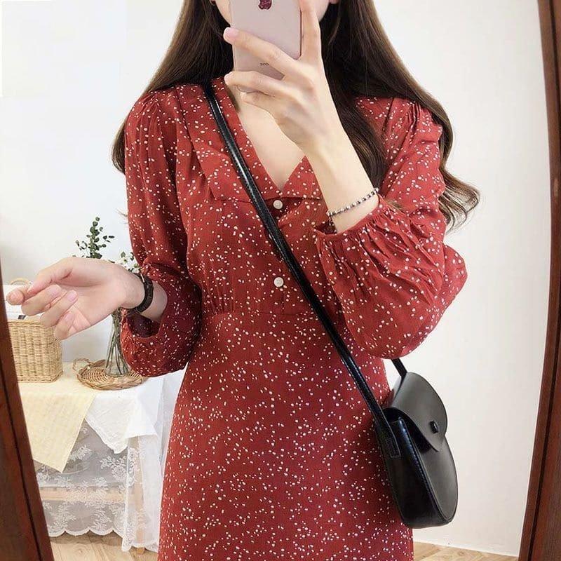 輝い 高校生 中学生 4535 ロング丈 ワンピ 秋 春 長袖 ワンピース ファッション 代 10代 ワンピース カラー レッド Www Digitalsignagerds Com