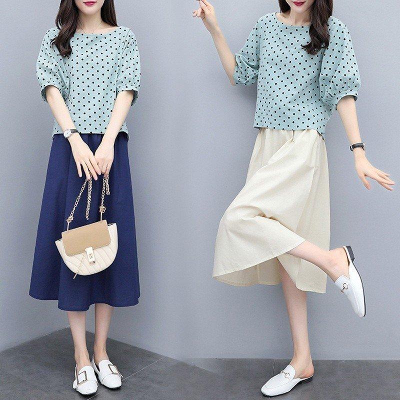 ワンピースセットアップ レディース きれいめ ロング丈ワンピ ドット柄ブラウス スカートセットアップ綿麻 40代 夏 五分袖 大きいサイズ 通勤 オシャレ Rvotpwmabh Chicagocriminaldefenselawyersblog Com