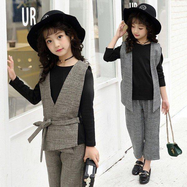 有名人芸能人 トップス 子供服 セットアップ 入学式 キッズ 女の子 110 160cm 長袖 子供服 セットアップ 入学式 キッズ 韓国子ども服 フォーマルスール 3点セット ベスト ブラウス ズボン 春秋 女の子 可愛い 長袖 入学式 面接 110 160cm