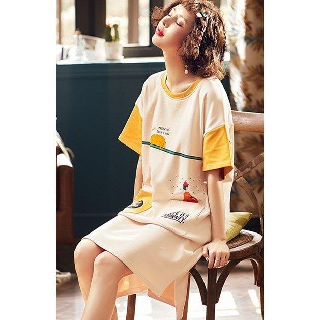 レディース パジャマ ネグリジェ マタニティ膝下丈 棉 夏作tシャツ半袖 ワンピース可愛い 寝間着 ルーム