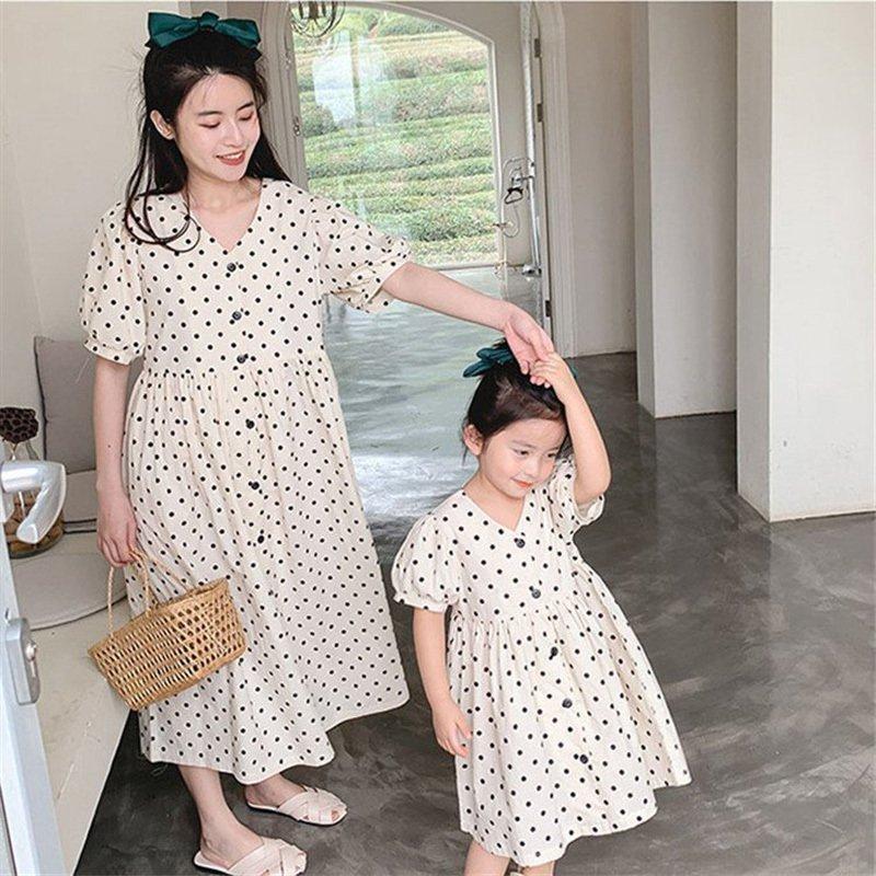 親子 ペア ワンピース 赤ちゃん 子供服 半袖 ベビー キッズ ペアルック ワンピース 水玉 ゆったり ふんわり ミモレ丈 プレゼント 女の子 ママ レディース 1eaq47a1vo ファッション Closetoart Fr
