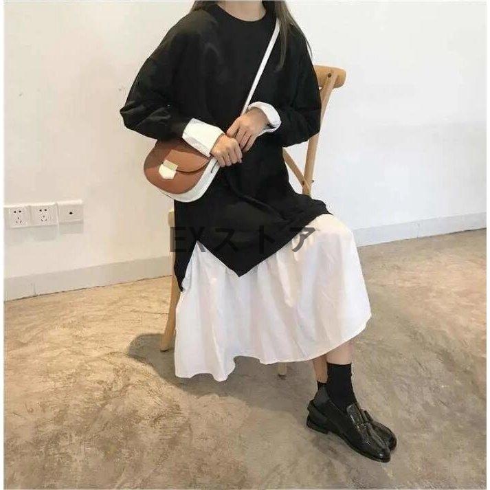 人気商品!】【人気商品!】ロングワンピース 切替 レディース シャツワンピ 春服 黒 ワンピース 千鳥柄ワンピース ゴルフウェア 韓国 フリーサイズ 襟付き 秋