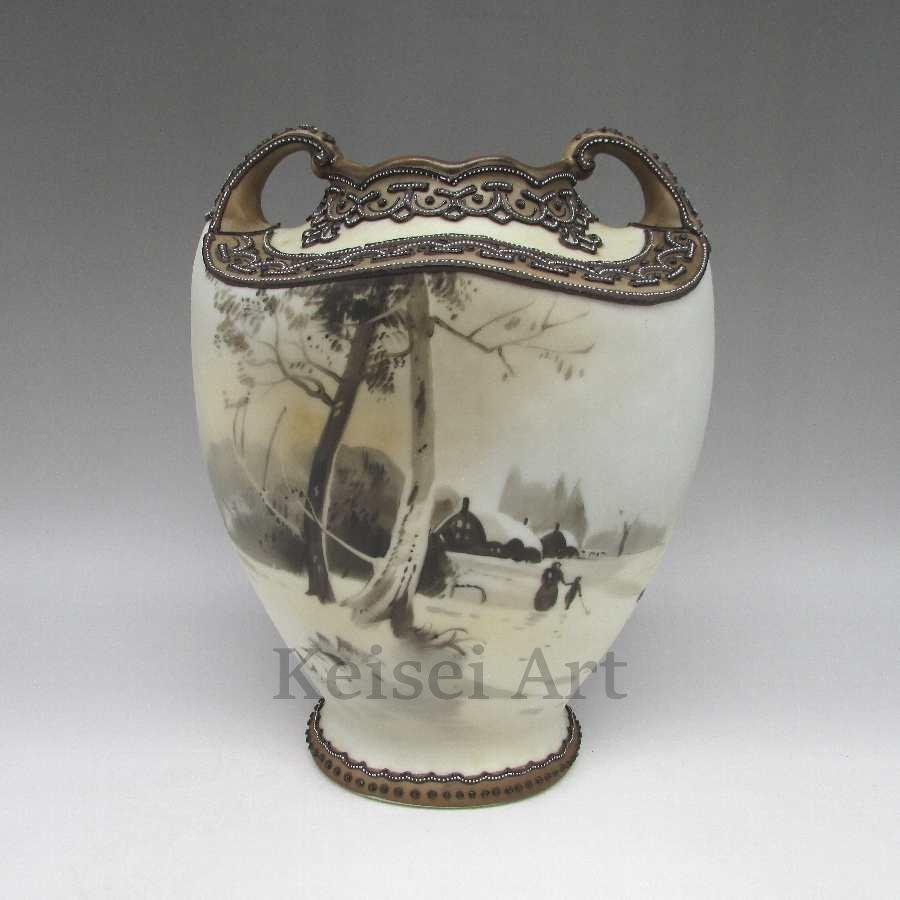 オールドノリタケ 冬景色盛上花瓶 オールドノリタケ専門店の敬誠アート オールドノリタケ 薩摩焼 隅田焼 瀬戸焼 横浜焼 有田焼 九谷焼 石目焼 コラレン等の明治 大正時代の美術工芸品の販売 U0298 オールドノリタケ 冬景色盛上花瓶 U0298 工芸品 民芸品 U0298 敬誠アート
