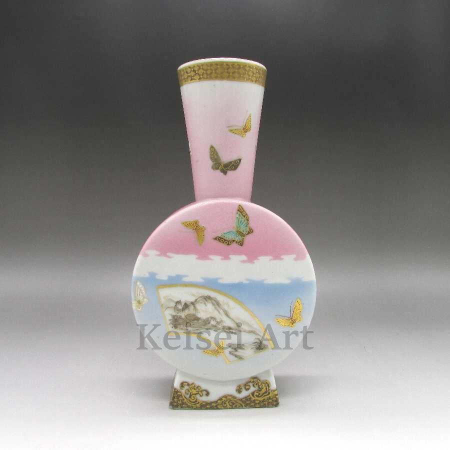 50 Off 東洋風景蝶文花瓶 横浜焼 横浜焼 美術 工芸品