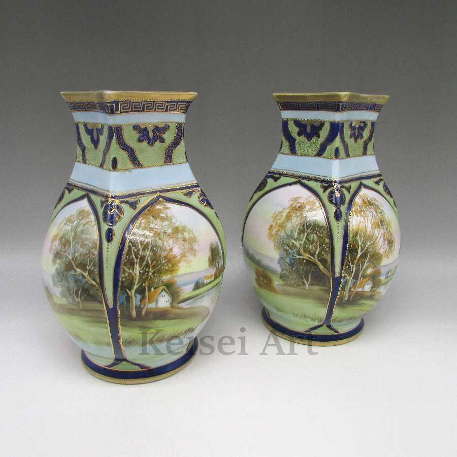 中古 オールドノリタケ 自然風景文花瓶一対 U1799 工芸品 民芸品 Liveshopfitmodas Com