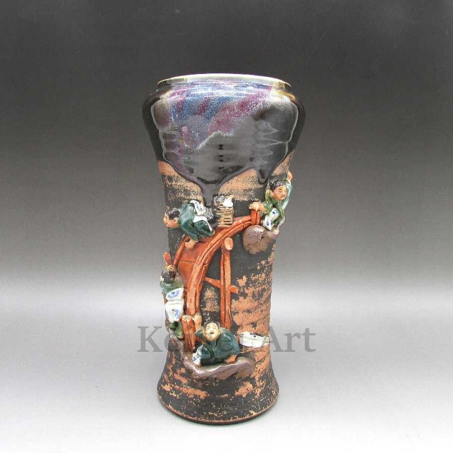 隅田焼 高浮彫人物図花瓶 楽器 手芸 コレクション U5065 敬誠アート オールドノリタケ専門店の敬誠アート オールドノリタケ 薩摩焼 隅田焼 瀬戸焼 横浜焼 有田焼 九谷焼 石目焼 コラレン等の明治 大正時代の美術工芸品の販売 U5065 隅田焼 高浮彫人物図花瓶 U5065
