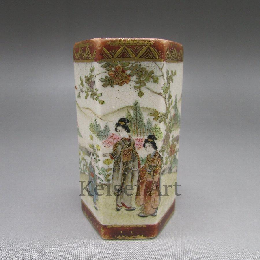 薩摩焼 工芸品 民芸品 人物風俗文花瓶 オールドノリタケ専門店の敬誠アート オールドノリタケ 薩摩焼 隅田焼 瀬戸焼 横浜焼 有田焼 九谷焼 石目焼 コラレン等の明治 大正時代の美術工芸品の販売 U54 薩摩焼 U54 美術 工芸品 敬誠アート U54