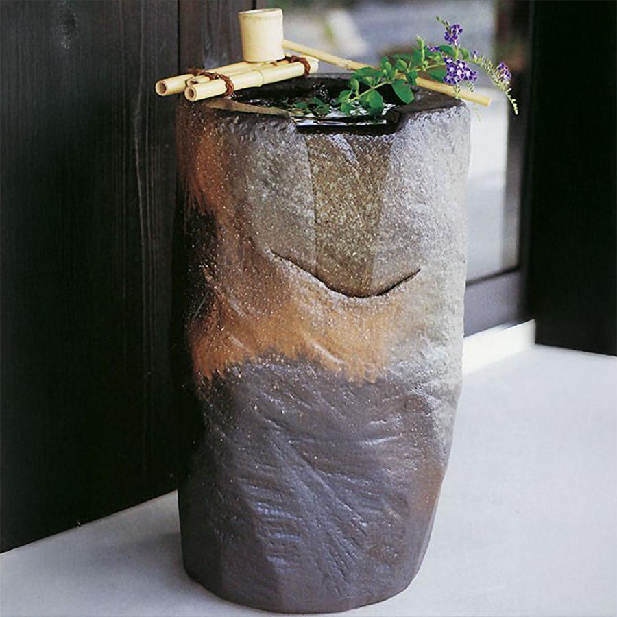 つくばい おしゃれ 循環式モーター付 人気 信楽焼 陶器製 国産品 日本