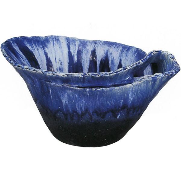 水鉢　おしゃれ　陶器　青ガラス小判型　日本製　国産品　信楽焼　20号