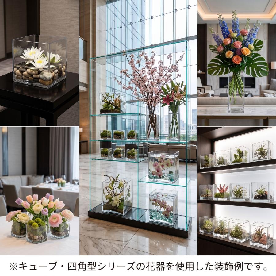 ガラス花瓶 おしゃれ 大型 人気 おすすめ フラワーベース キューブ