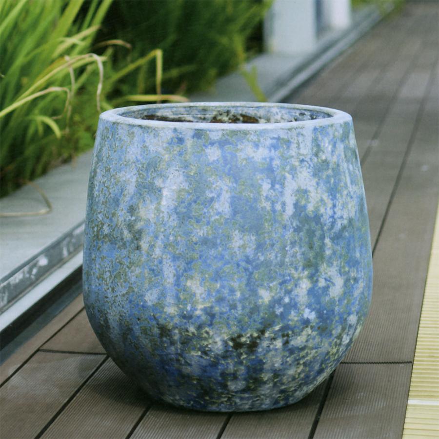 青緑の陶器製植木鉢　イタリア製 青緑の陶器製植木鉢 イタリア製 陶器製植木鉢［トルコ青⑤］ | 縁側陶