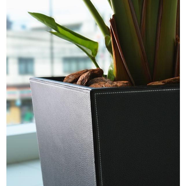 鉢カバー おしゃれ プランター 観葉植物 NEW レザータッチ スクエア 10〜11号用 口40.5cm×全高44cm フェイクレザー 型押し 鉢カバー