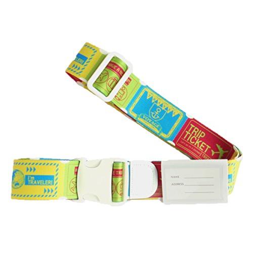 ワンタッチ スーツケースベルト (ネーム タグ 付き) トラベルチケット ミックス