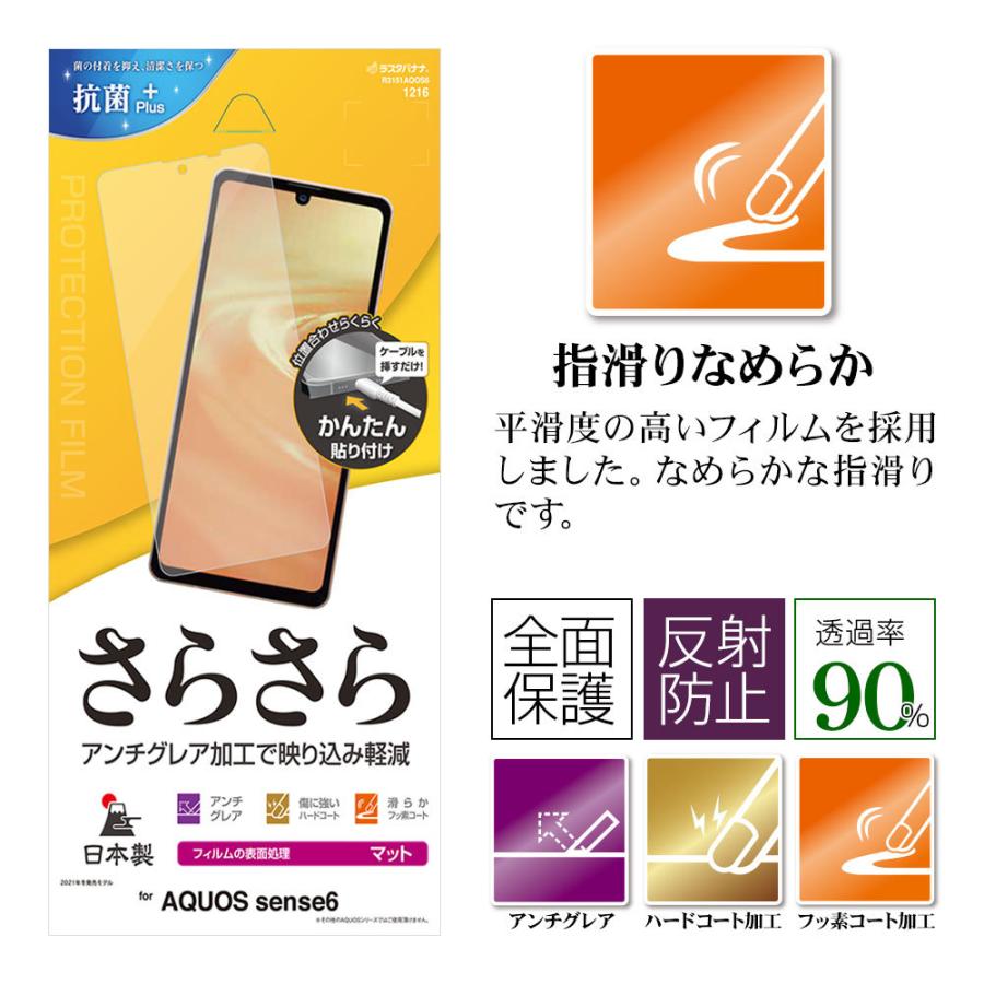 AQUOS sense6s SHG07 sense6 SH-54B SHG05 フィルム 全面保護 さらさら マット アンチグレア 反射防止 抗菌 日本製 アクオス センス R3151AQOS6 ラスタバナナ｜keitai-kazariya｜02