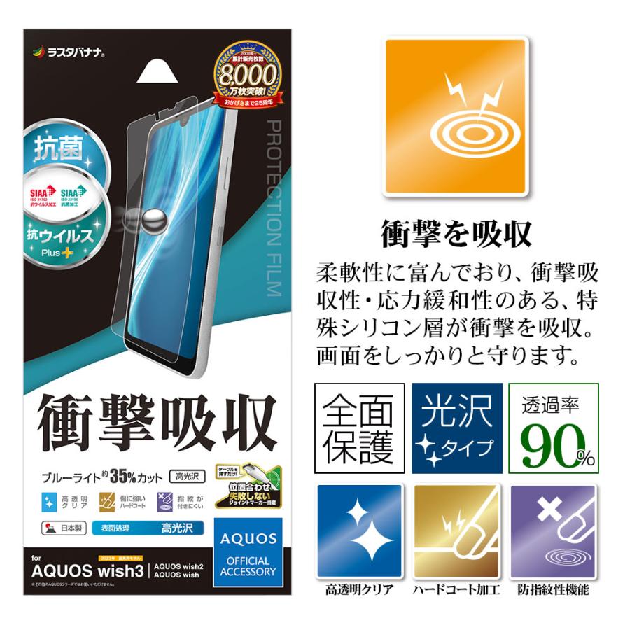 AQUOS wish3 wish2 wish フィルム 全面保護 衝撃吸収 ブルーライトカット マット 反射防止 抗菌 アクオス ウィッシュ 保護フィルム VY3861AQOW3 ラスタバナナ｜keitai-kazariya｜02