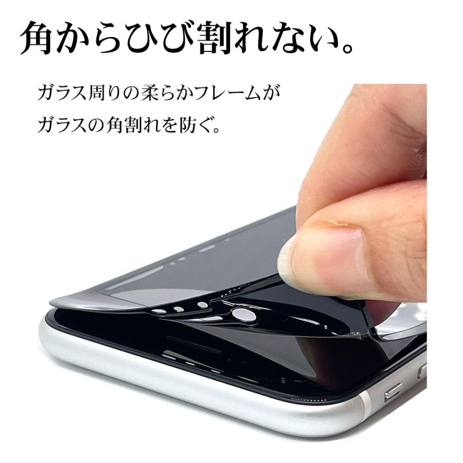 iPhone15 Pro ガラスフィルム 全面保護 ブルーライトカット 高光沢 角割れしない 0.25ｍｍ ソフトフレーム  ガイド枠付き アイフォン SE3955IP361P ラスタバナナ｜keitai-kazariya｜03