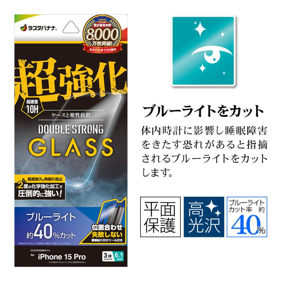 ラスタバナナ iPhone15 Pro ガラスフィルム 平面保護 ブルー