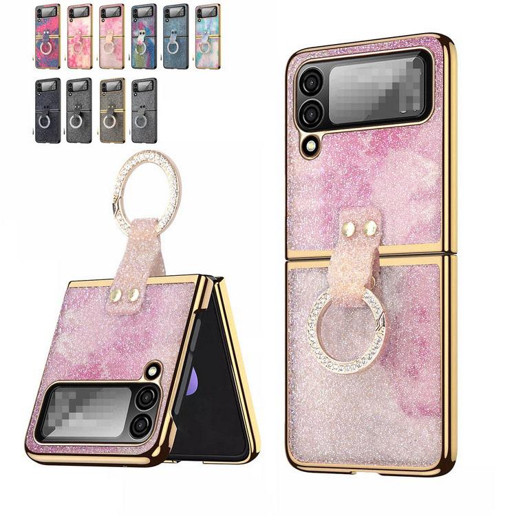 Galaxy Z Flip4 ケース/カバー 折りたたみ型 メッキ スマホリング付き かわいい おしゃれ レディース きらきら ギャラクシーZ