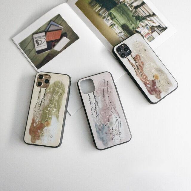 多機種対応 スマホケース ガラス ネイルデザイン風 -ペイント
