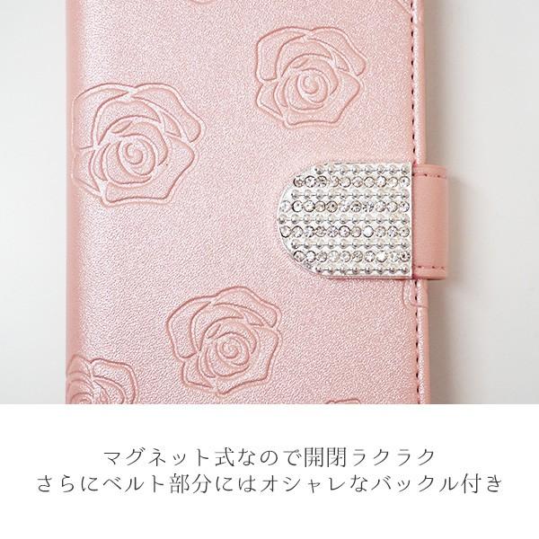 スマホケース 手帳型 全機種対応 Rose&ラインストーンデコバックル デコ バックル ミラー付き スタンド機能 ポケット付き xperia1 ケース メール便送料無料｜keitaijiman｜05