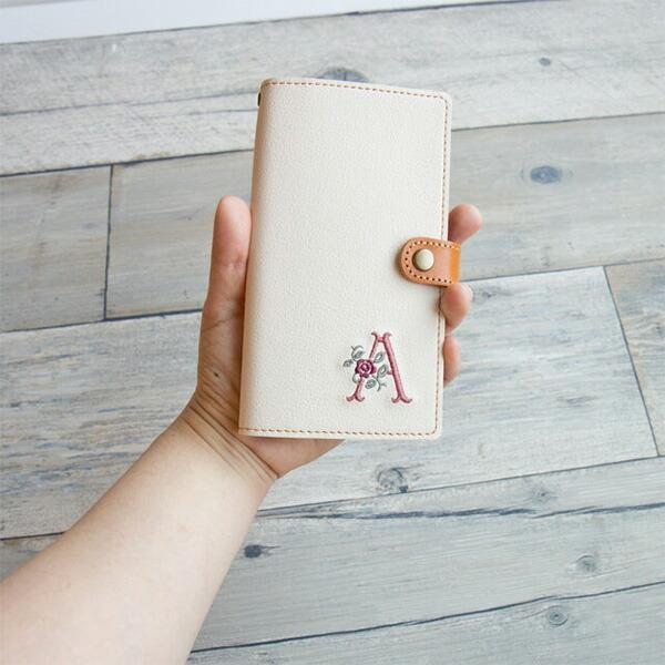 スマホケース 全機種対応 手帳型 刺繍 イニシャル 名入れ 本革 レザー
