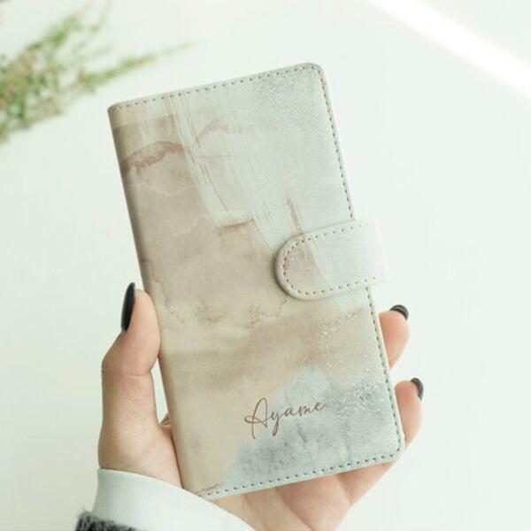 スマホケース 全機種対応 手帳型 ニュアンスアート 名入れ くすみカラー 買得 アート 文字入れ オリジナル Iphone13 メール便送料無料 ケース Pro カバー