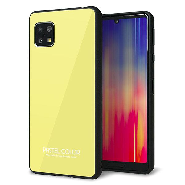 楽天モバイル AQUOS sense4 lite SH-RM15 ケース カバー 背面 ガラス TPU ガラプリ KM897 パステルカラー(パステルイエロー) 印刷 光沢 メール便送料無料｜keitaijiman