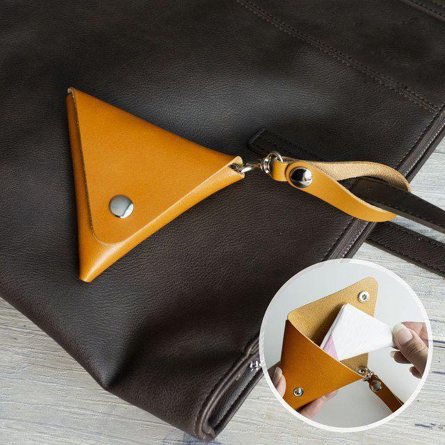 レジ袋入れ 三角レザーケース 栃木レザー キャメル 小物入れ コイン