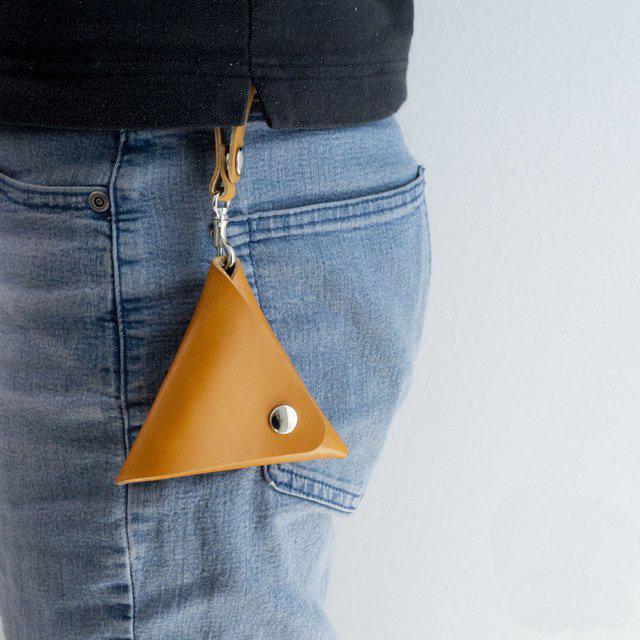 レジ袋入れ 三角レザーケース 栃木レザー キャメル 小物入れ コイン